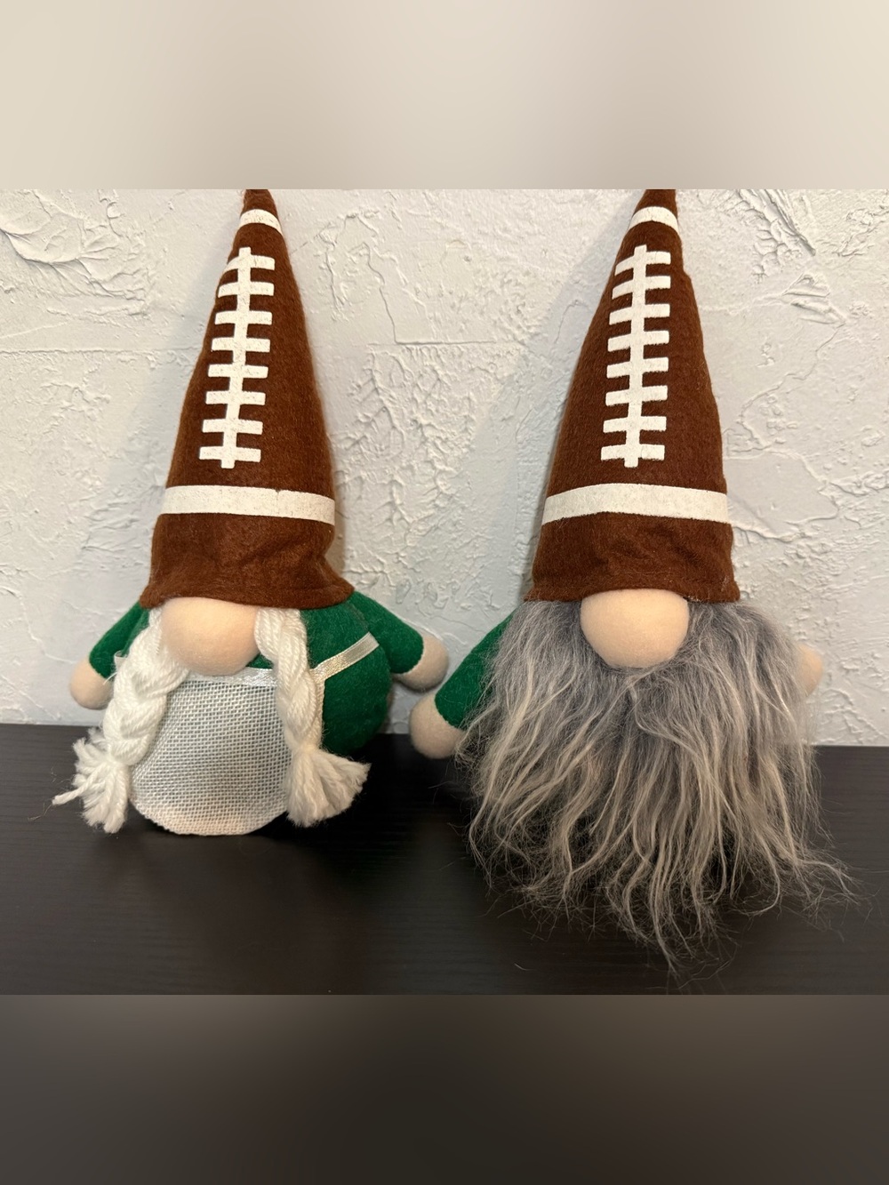Green & Brown Football Gnomes Male and Female Accent Plush Pair